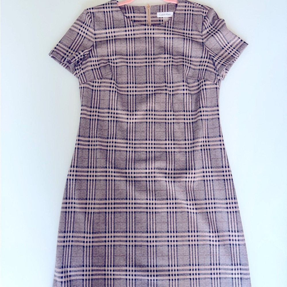 Calvin Klein Brown & Black Plaid Midi Sheath Dress